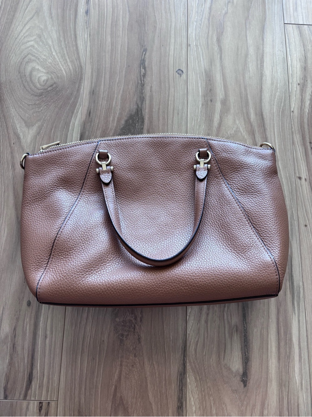 COACH Beige Pebbled Leather Prairie Satchel with Crossbody Strap - Picture 4 of 6